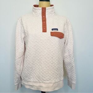 Patagonia Organic Cotton Quilted Snap Pullover Cream and Coral, size Large